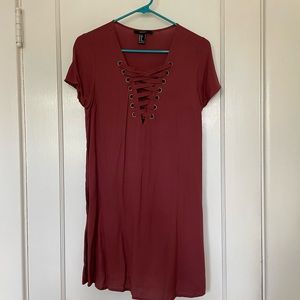 Forever 21 Wine V Neck Lace Up Dress